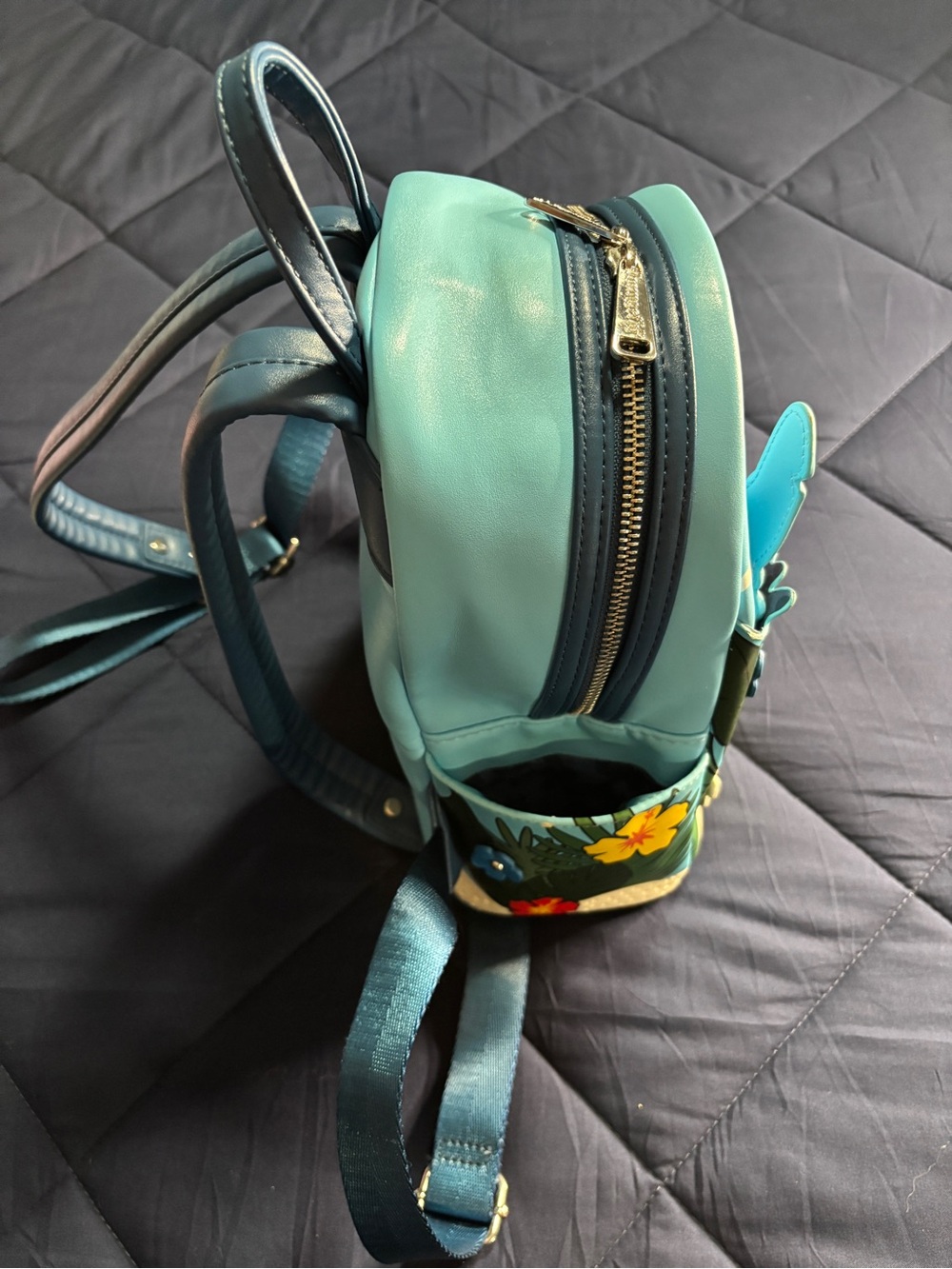 Disney Parks x Loungefly Blue Stitch Floral Mini Backpack - Picture 4 of 7